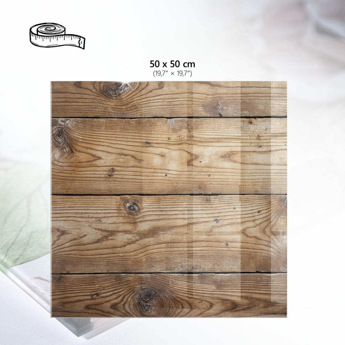TISCHPLATTE 50x50 cm – Holzstruktur - Braun, Glas (50/50/0.4cm) - Wallfluent