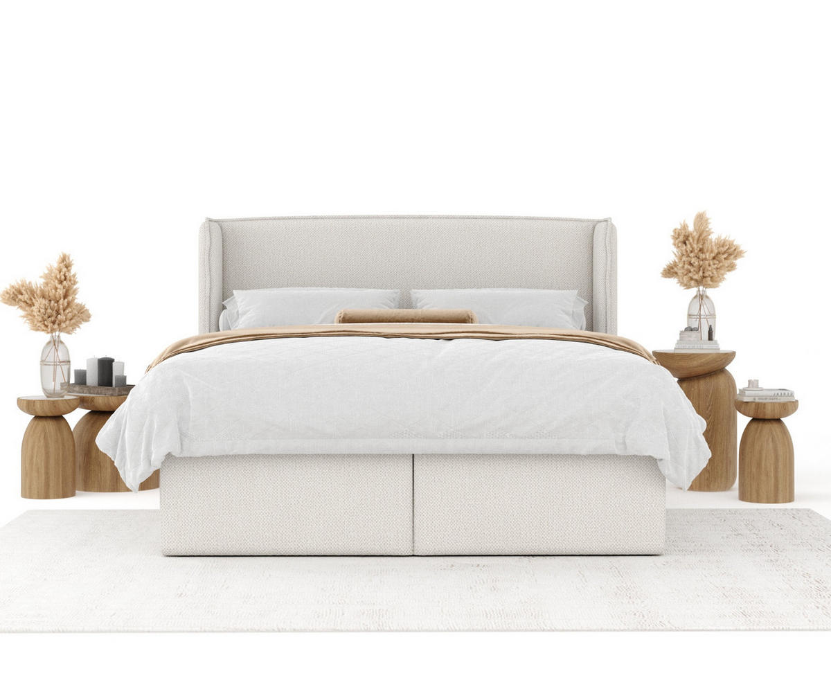 BOXBETT Skyline Beige 160/200 cm mit Matratze und Topper - Beige/Schwarz, Holz/Holzwerkstoff (160/200cm) - Maison de Reve