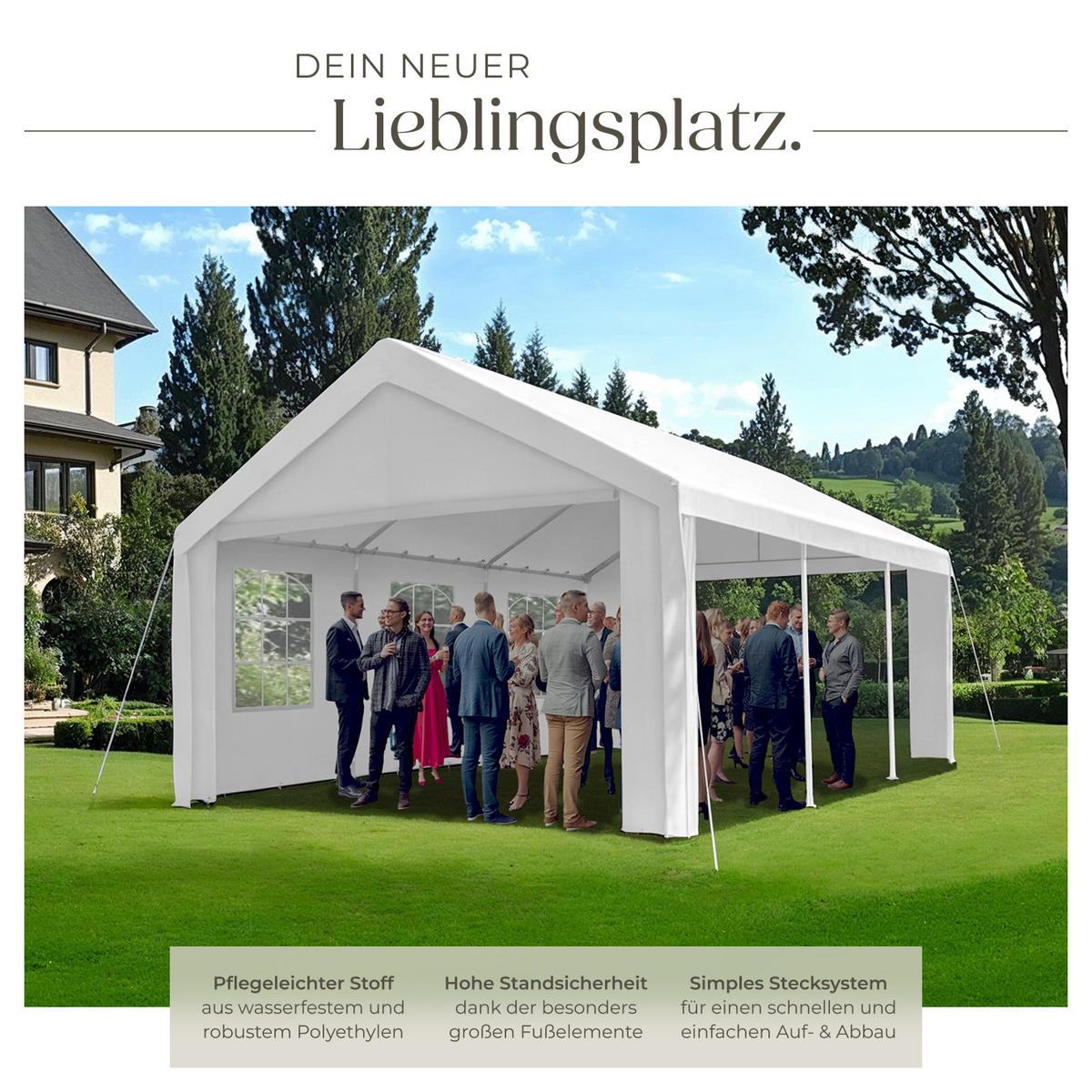 PAVILLON Jasko,inklusive Spannseilen und Heringen,weiß - Weiß, Kunststoff (400/315/600cm) - tectake