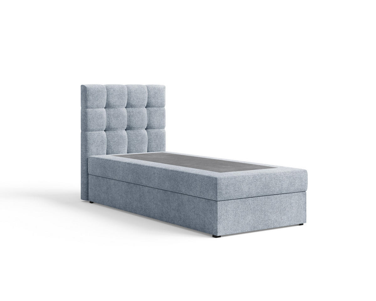 BOXBETT - Bett 05 OSLO - Aragon - 90x200 cm - mit Bettkasten und Komfort-Topper - Blau, Holz (90/200cm) - ROYAL24_MARKT