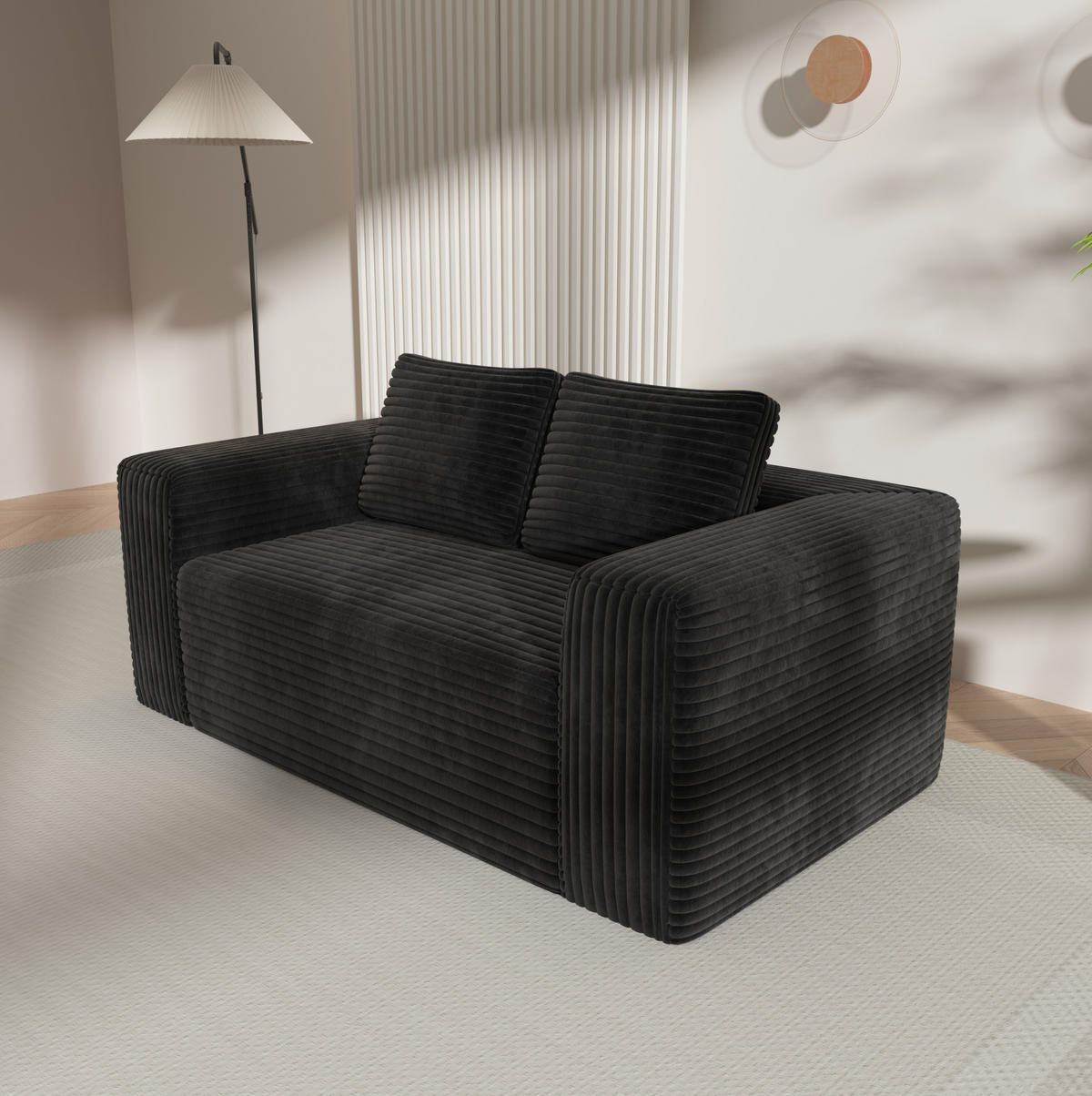 SOFA 2-Sitzer ohne Montage Cord Schwarz - Schwarz, Kunststoff (160/58/88cm) - Meubliv