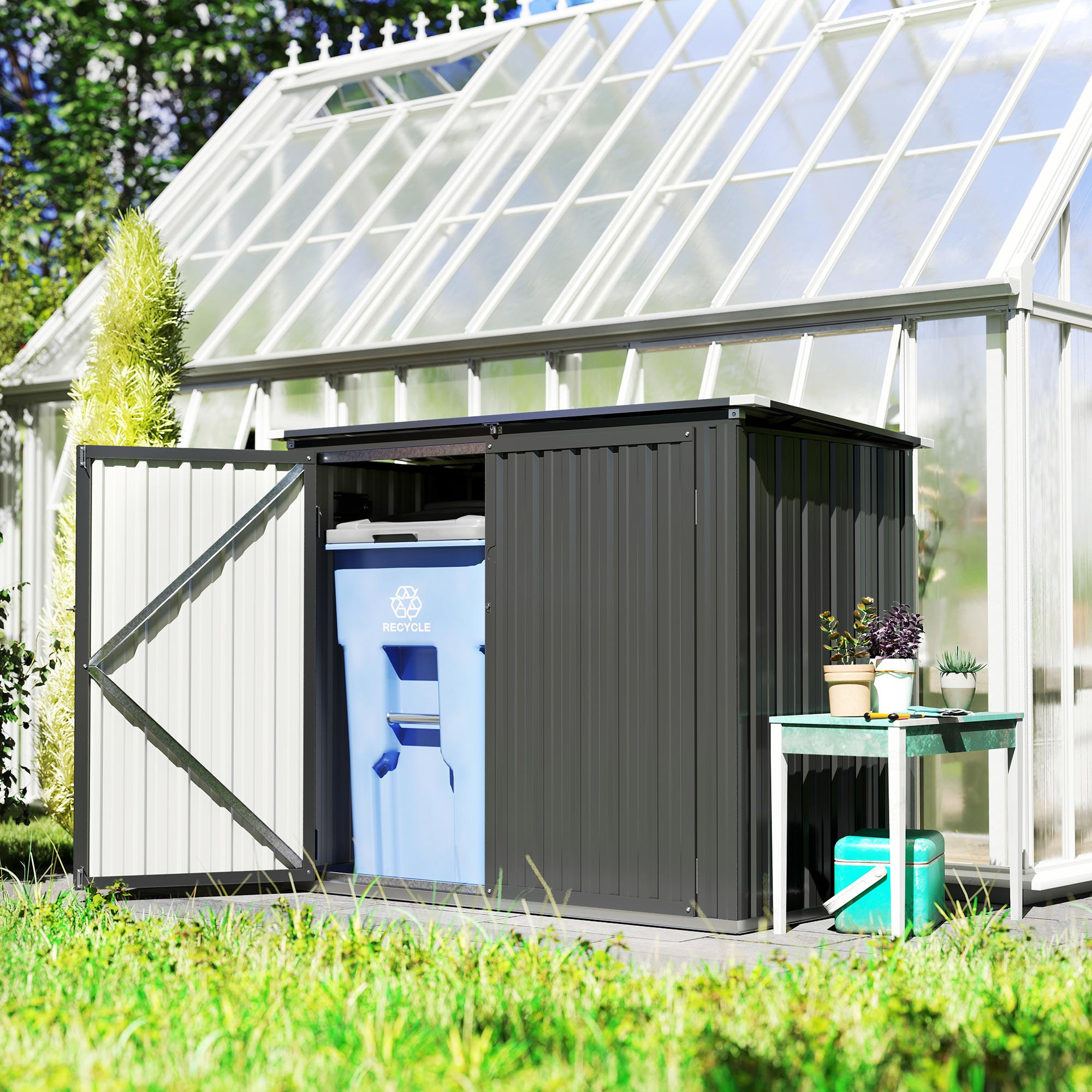 MÜLLTONNENBOX abschließbar Dunkelgrau 150/80/115 cm - Dunkelgrau, Metall (80/117/150cm) - Outsunny