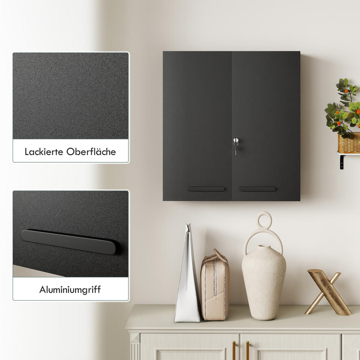 MEDIZINSCHRANK Kaltgewalzter-Stahl Schwarz - Schwarz, Metall (18/60/55cm) - Kleankin
