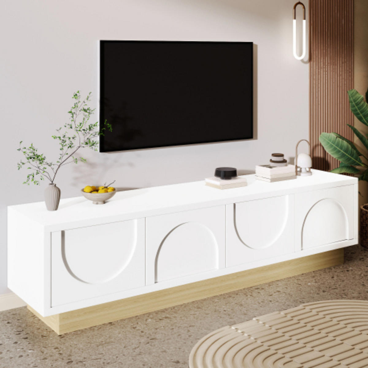 SIDEBOARD mit Holzmaserung weiß 175×40×41,5 cm aus MDF - Weiß, Holzwerkstoff (175/41.5/40cm) - Luhomfu