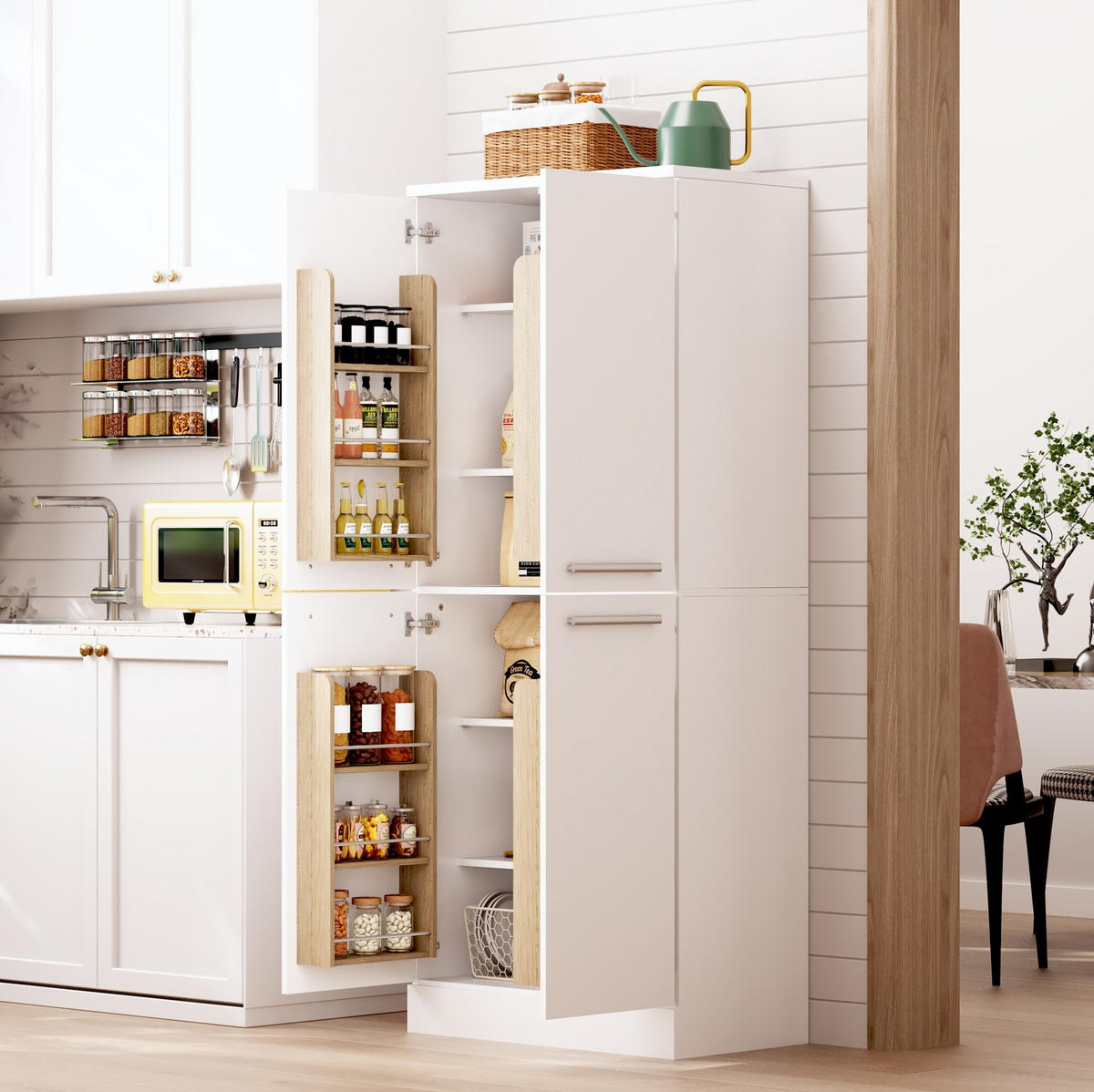 BUFFET 42/76/180 cm Weiß aus MDF mit verstellbaren Böden - Weiß, Holzwerkstoff (42/180/76cm) - OKWISH