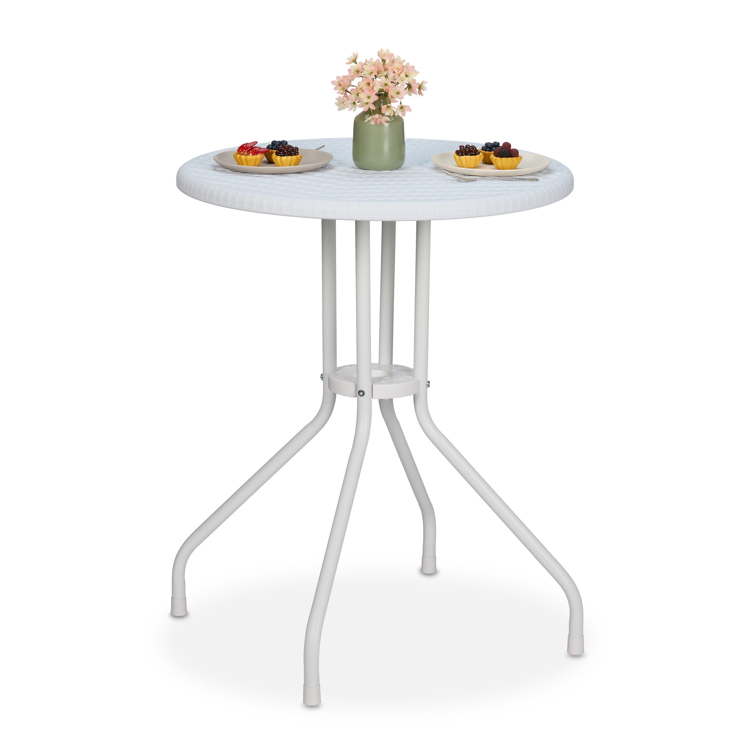GARTENTISCH - Weiß, Kunststoff/Metall (60/60/73cm) - Relaxdays