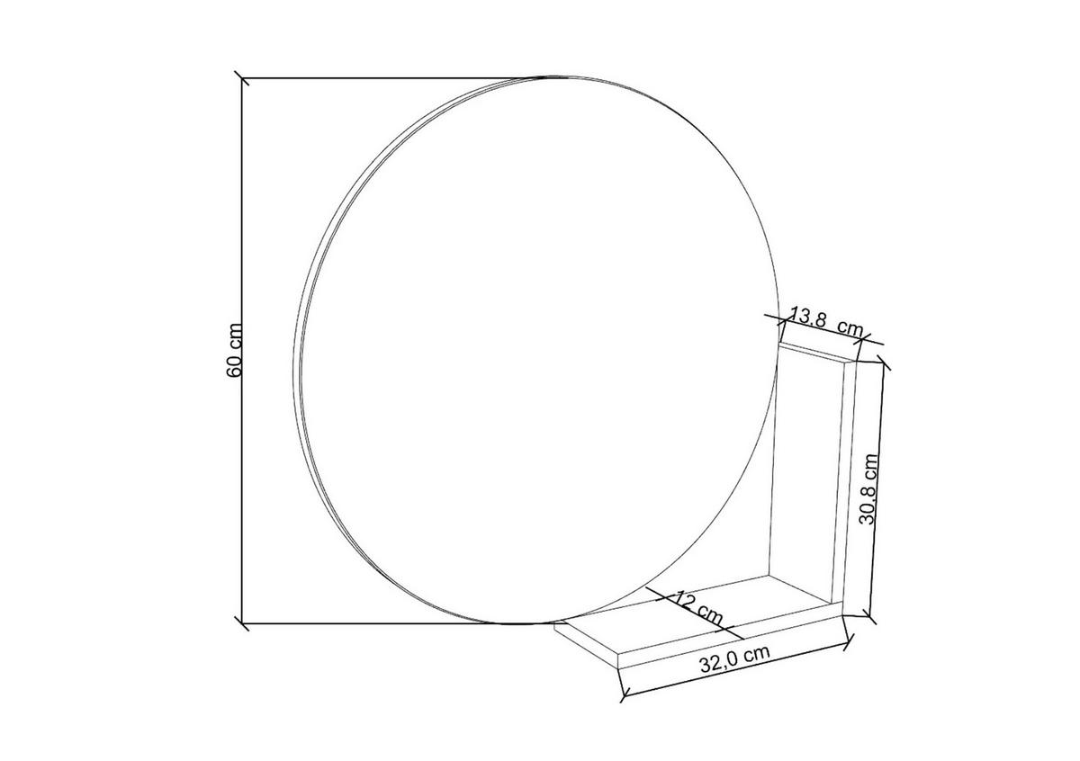 WANDSPIEGEL Lucija, Round 60 cm, mit Ablage, Schwarz - Schwarz, Holzwerkstoff (60/60/12cm) - Skandica