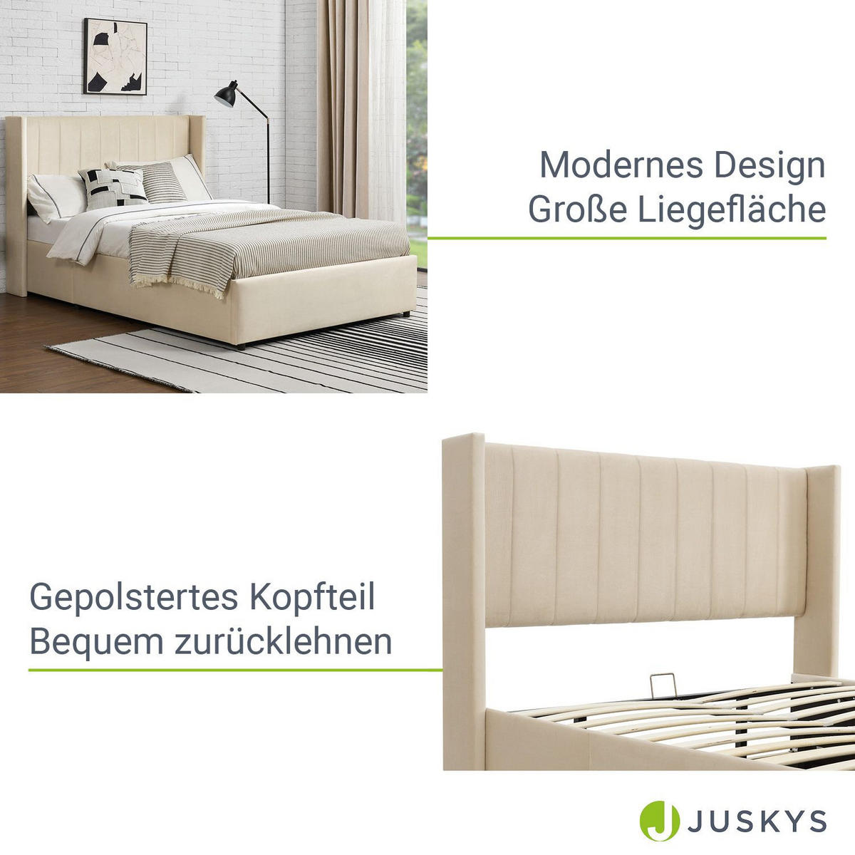 POLSTERBETT Savona mit Matratze 140 x 200 cm beige - Beige, Holzwerkstoff (140/200cm) - Juskys