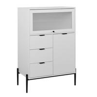 SIDEBOARD Weiß, mit Glasfront, 3 Schubladen, 2 Tür und schwarzem Metallgestell, 85/40/120 cm - Weiß, Glas/Holzwerkstoff (85/120/40cm) - WISHDOR