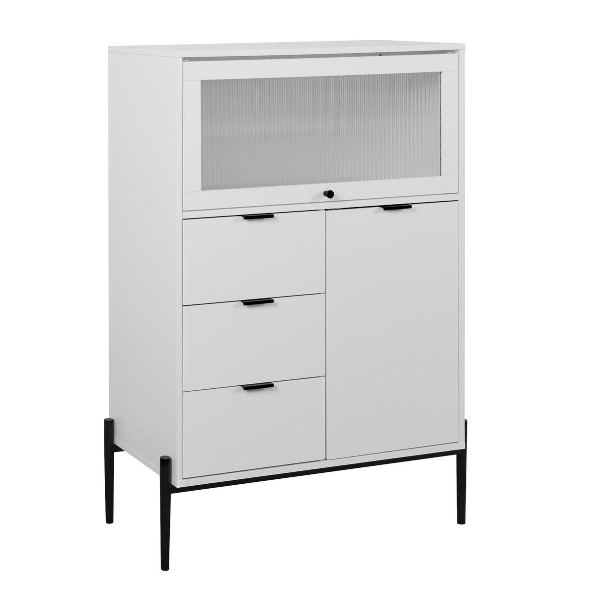 SIDEBOARD 85/40/120 cm in Weiß mit 3 Schubladen und Glastür - Weiß, Holzwerkstoff (85/120/40cm) - BEAOK