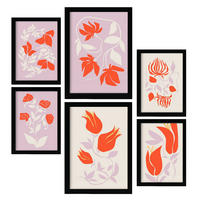 POSTER Set Mit 6 Blumenrahmen 3 Zusammenfassung A3 & A4 Schwarzer Rahmen - Schwarz, Papier (29/3cm) - Nacnic