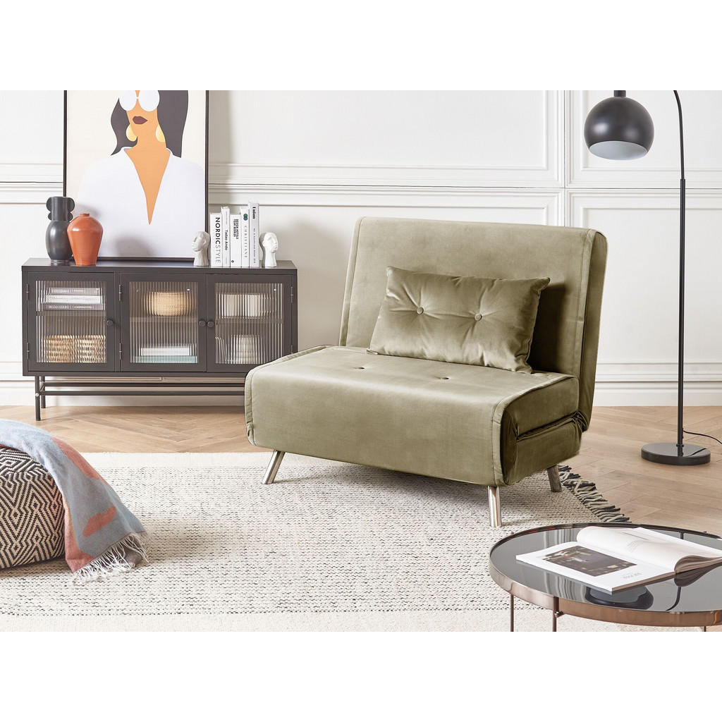 Thumbnail - Beliani 1-Sitzer-Schlafsofa, Olivgrün, Textil, 100x89x191 cm, Wohnzimmer, Sofas & Couches, Schlafsofas
