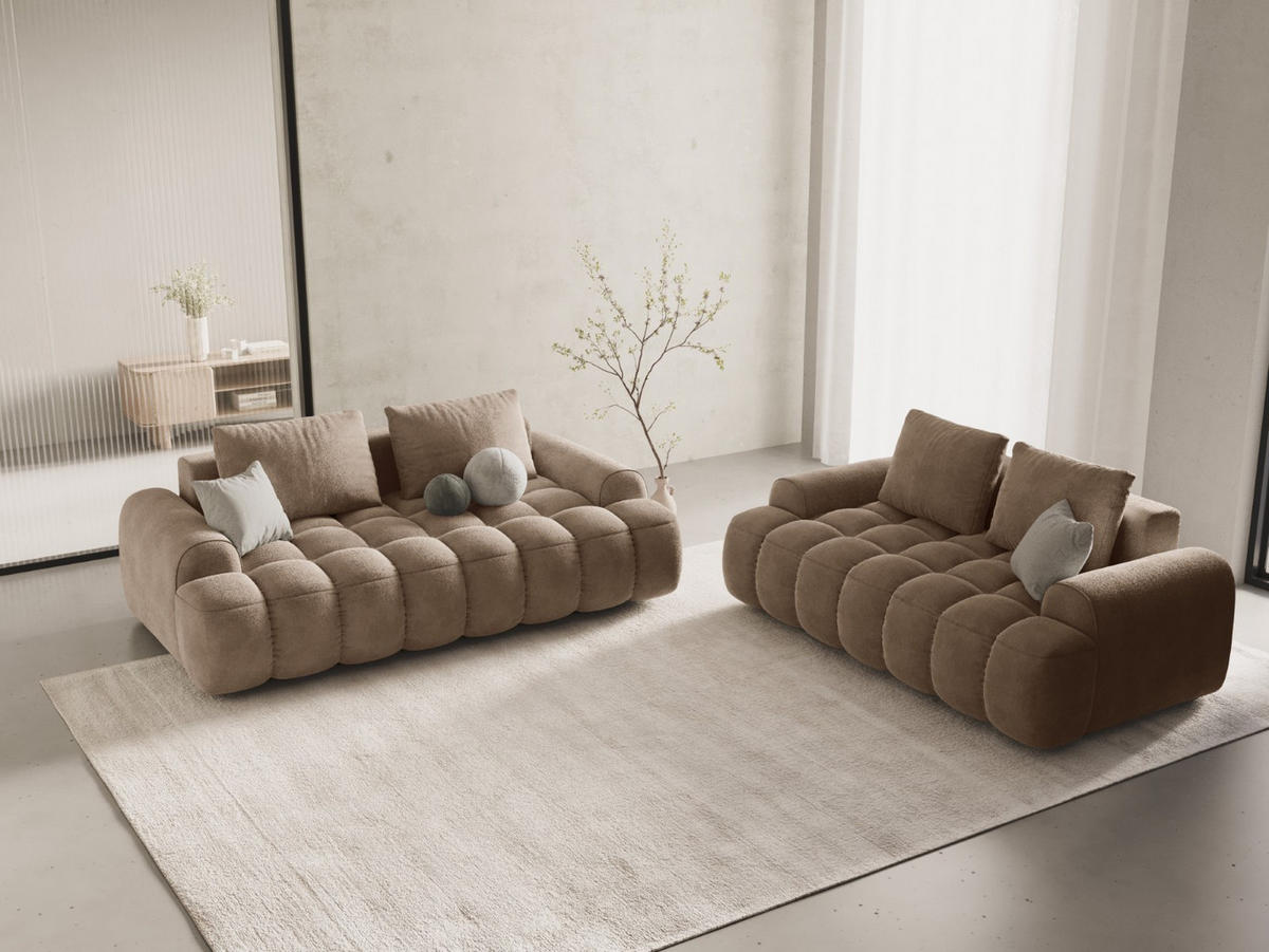 SOFA Linz aus Samt dunkelbeige 3 Sitzplätze - Mokka, Textil (100/84/200cm) - Cosmopolitan Design