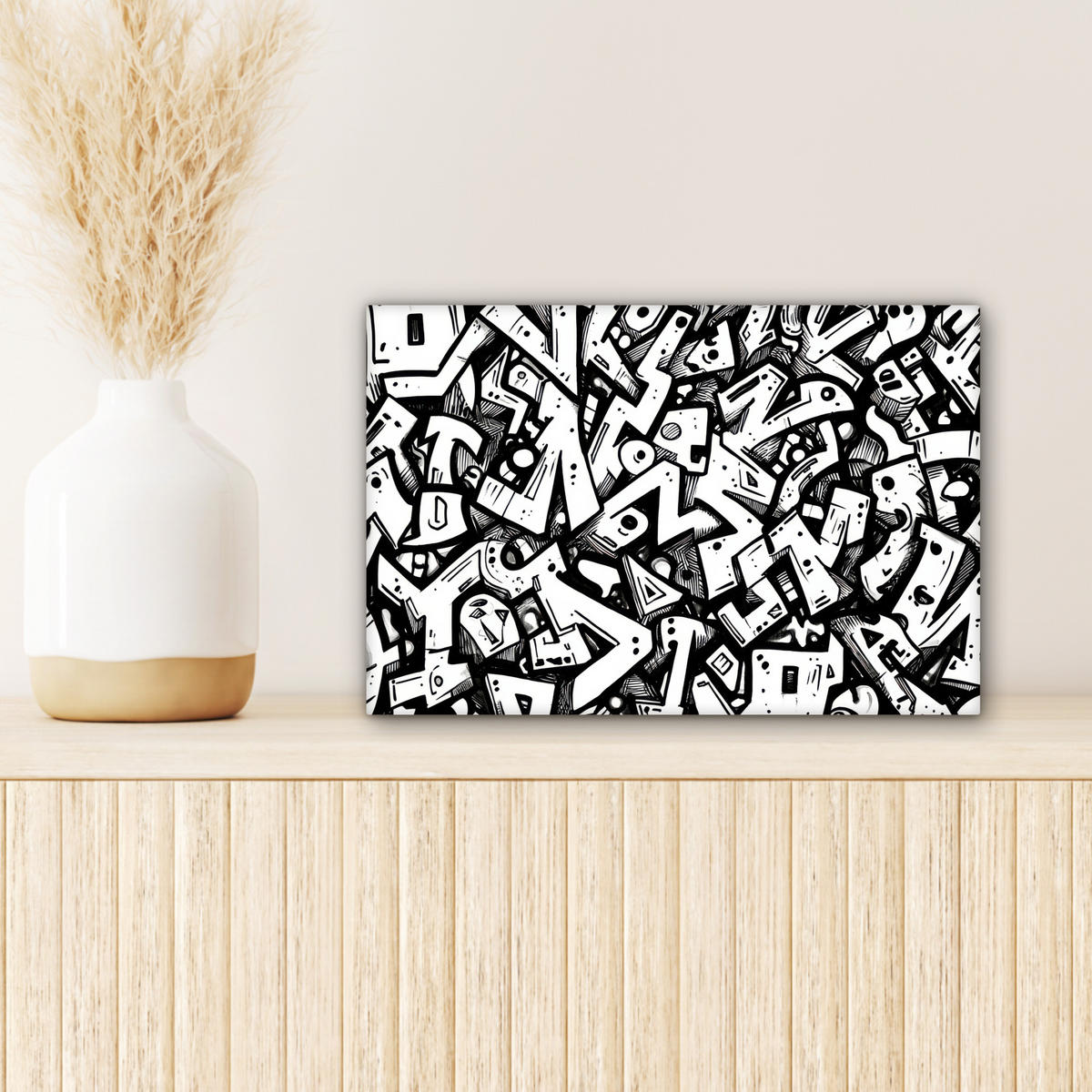 LEINWANDBILD Formen - Buchstaben - Graffiti - Schwarz Deko Schlafzimmer 30x20 cm - Schwarz, Textil (30/20cm) - MuchoWow