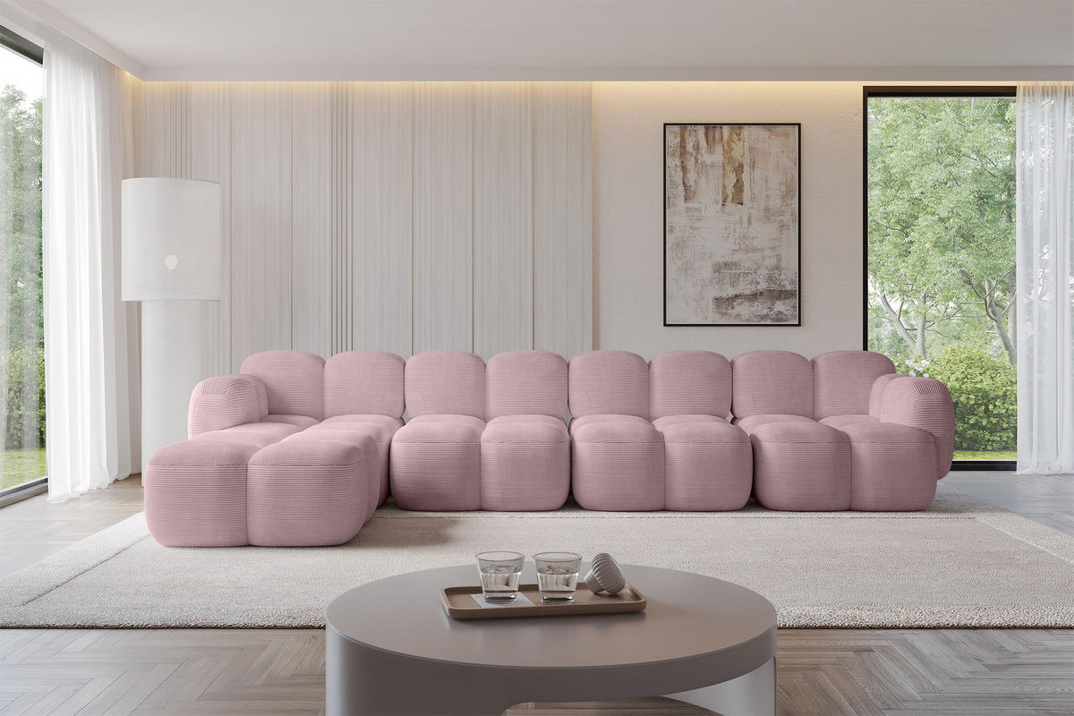 ECKSOFA modulares Sofa Links Miko-L3 390x205x75 Rosa Cord - Schwarz/Rosa, Holzwerkstoff/Kunststoff (390/205cm) - ALTDECOR