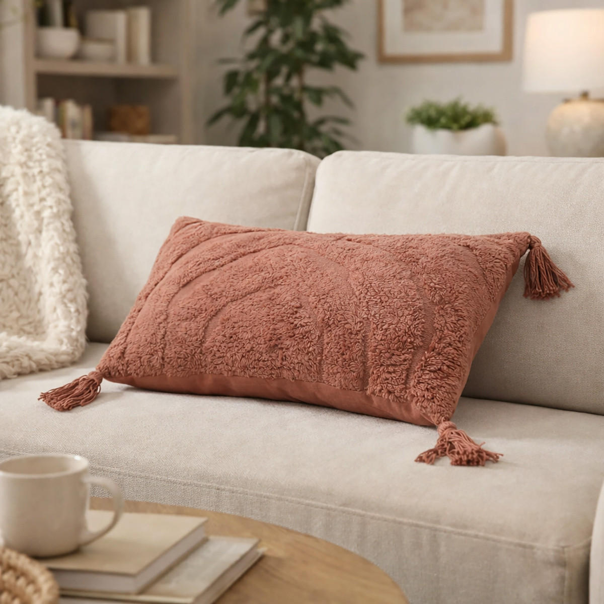KISSEN aus getufteter Baumwolle 50/30/8 cm - Rot, Naturmaterialien (30/50cm) - Home Styling Collection