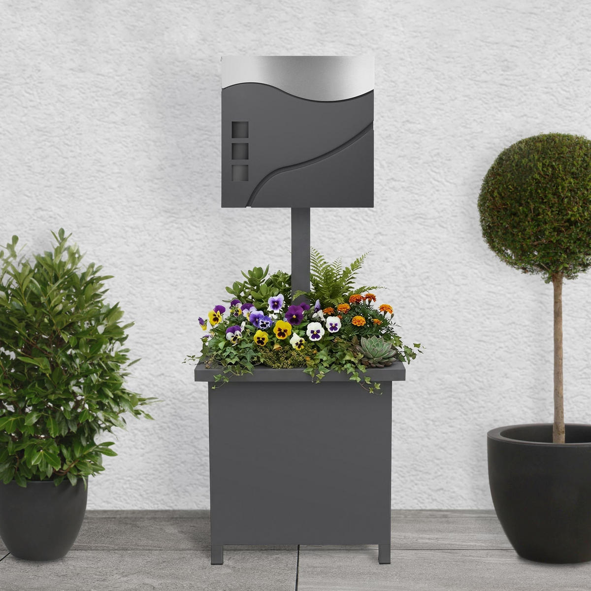 BRIEFKASTEN Anthrazit-Silber mit bepflanzbarem Ständer - Anthrazit, Metall (120cm) - ECD-Germany