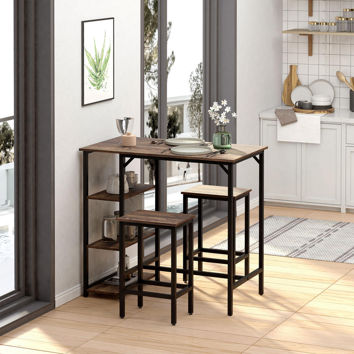 BARTISCH-SET, Spanplatte, Schwarz+Braun - Schwarz, Kunststoff (60/100/109cm) - HOMCOM