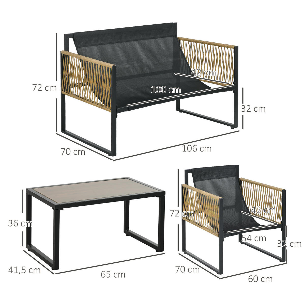GARTENMÖBEL-SET 106/70/72 cm dunkelgrau aus Polyrattan mit Kissen und Glastisch - Dunkelgrau, Holzwerkstoff - OKWISH