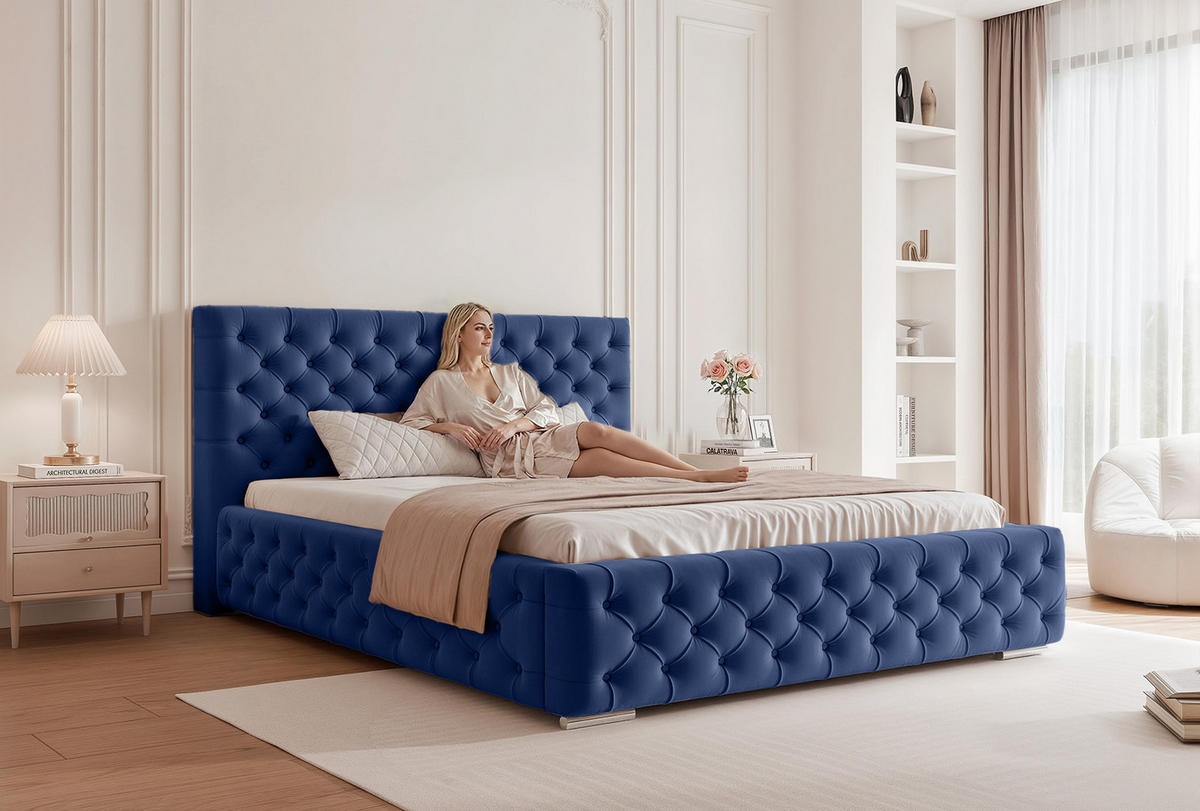 POLSTERBETT CALLIA 200x200 cm, Blau - Blau, Textil (200/200cm) - Fedve