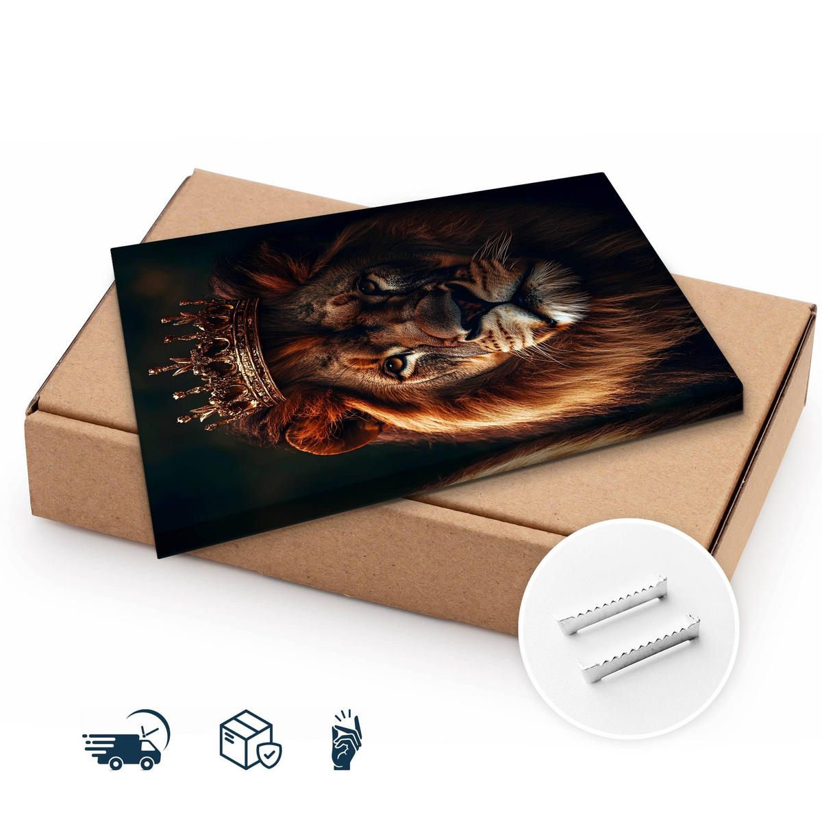 LEINWANDBILD Löwen König Abstraktion 3D Effekt 80cm x 120cm - Beige/Schwarz, Textil (80/120cm) - Muralo