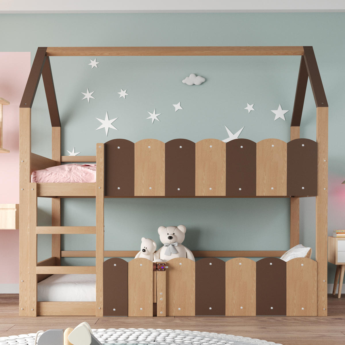 ETAGENBETT im Hausdesign 90x200 cm Holzfarbe - Braun, Holzwerkstoff (90/200cm) - Beauniv