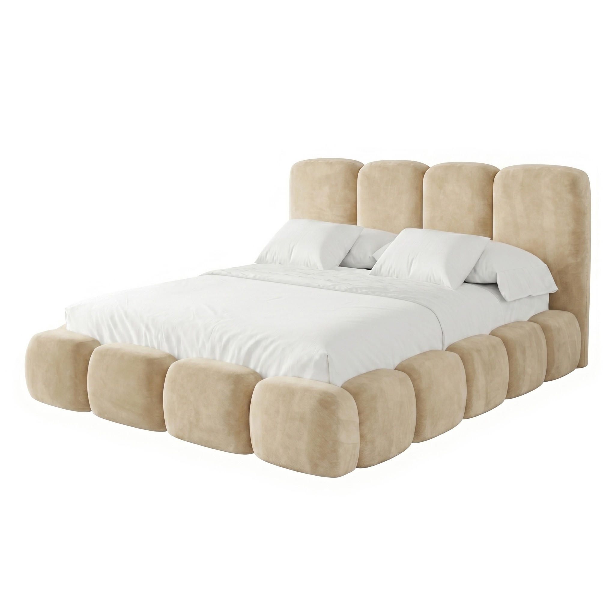 POLSTERBETT SUENO MAXI 160x200 cm in Creme, gepolstertes Kopfteil, Metalllattenrost, Bettkasten, Velour-Stoff - Creme/Naturfarben, Holz/Textil (160/200cm) - Muffo