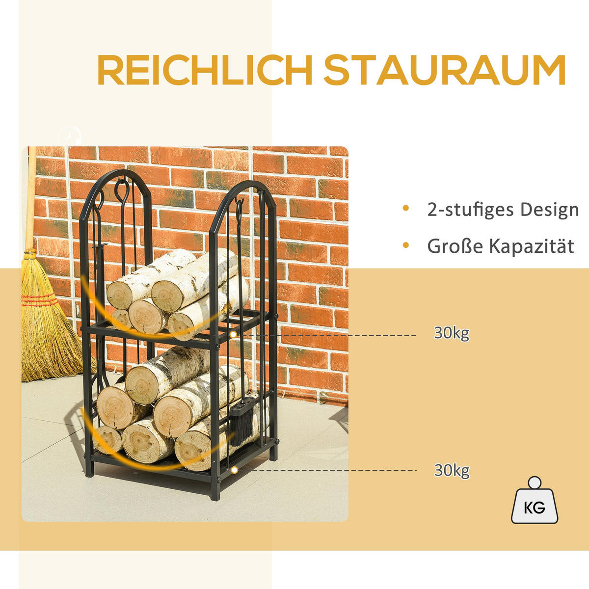 KAMINHOLZSTÄNDER, Metall, Schwarz - Schwarz, Metall (32.5/74.5/41.5cm) - Outsunny