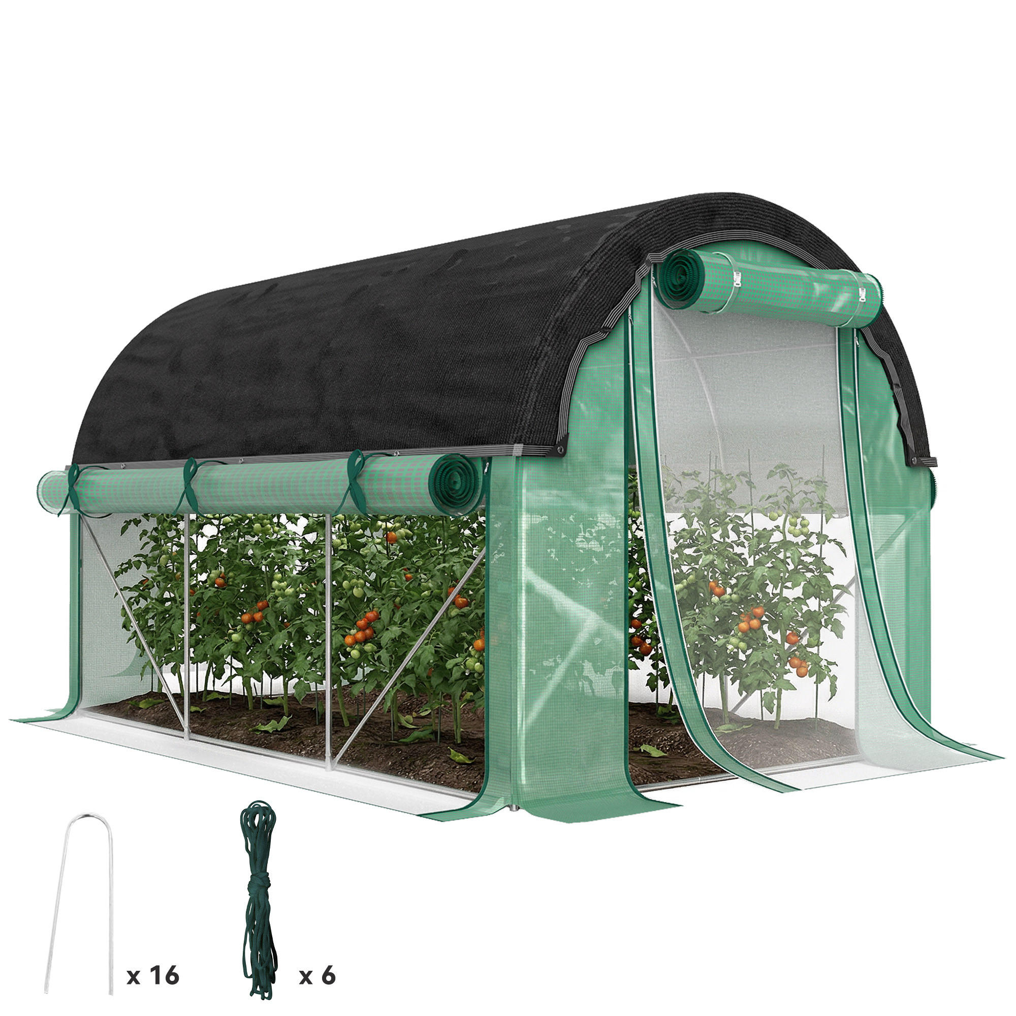 POLYTUNNEL-GEWÄCHSHAUS DE-05775 Mit Sonnenschutznetz, rollbaren Seitenwänden Grün - Grün, Kunststoff/Metall (200/198/300cm) - ComfortXL