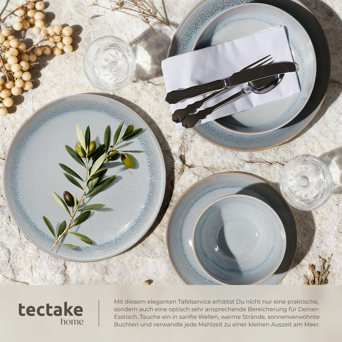 TAFELSERVICE Mare, ineinander stapelbar, grau - Grau, Keramik (26.5/2.5/26.5cm) - tectake