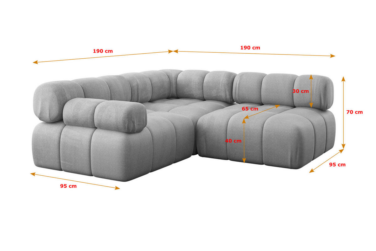 ECKSOFA modulares Sofa Mende-L1 - 190x190x70 cm Hellgrau Velours - Hellgrau, Holzwerkstoff/Textil (190/190cm) - ALTDECOR
