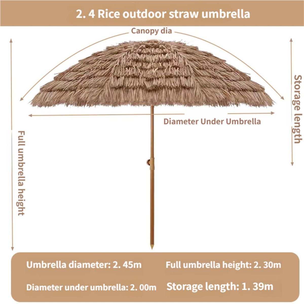 SONNENSCHIRM,STROH & Stahl,Hellbraun, 2 m Durchmesser Unterseite - Braun, Naturmaterialien (200/200cm) - Authentics