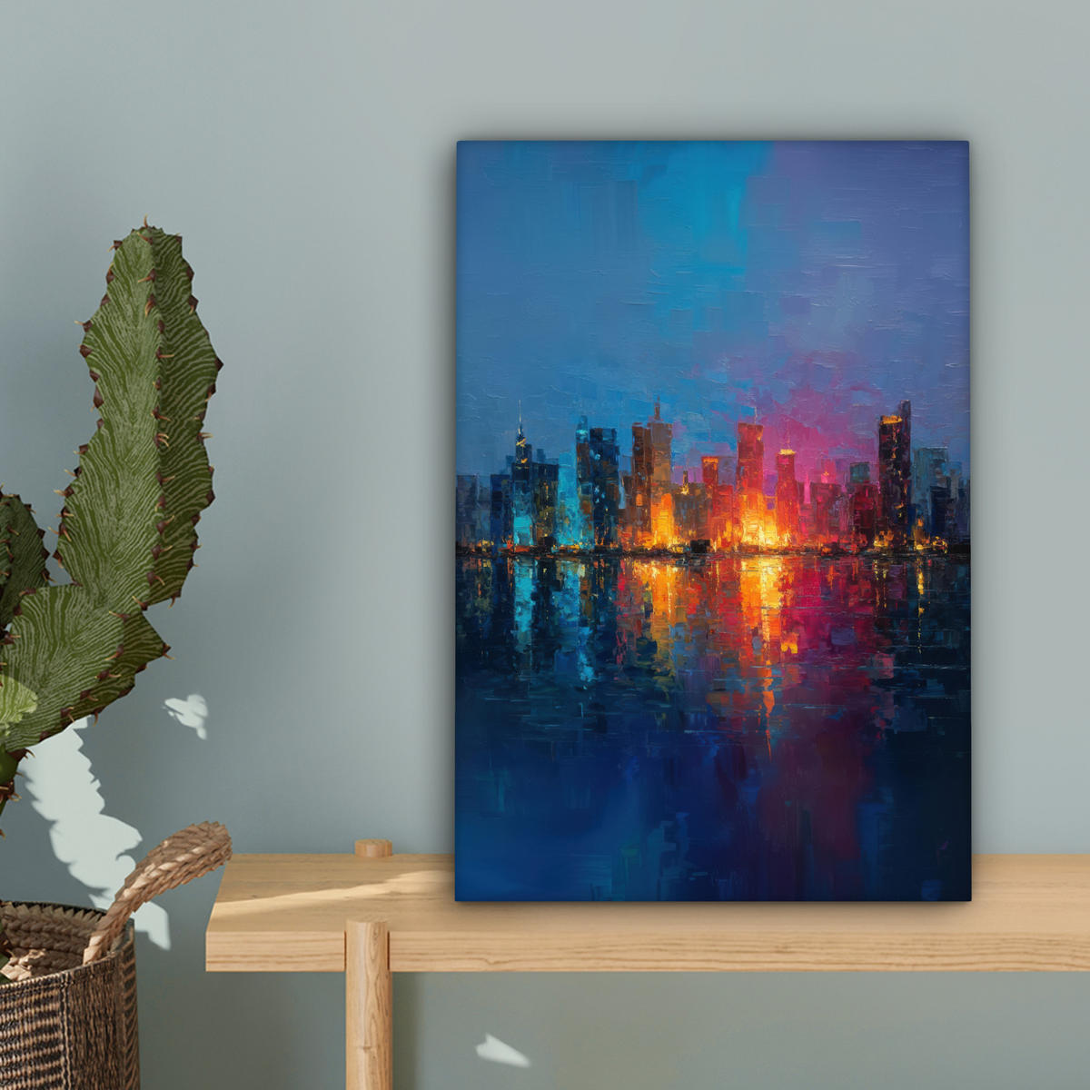 LEINWANDBILD Skyline - Pinselstriche - Dunkelblau - Leuchtend Deko Wohnzimmer 20x30 cm - Blau, Textil (20/30cm) - MuchoWow