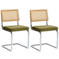 ESSZIMMERSTUHL Set 2er Olivgrün Samt & Rattan Freischwinger mit Chromgestell - Olivgrün, Textil (59/81/47cm) - Urban Meuble