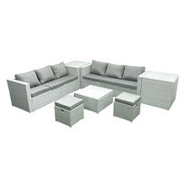 GARTENMÖBEL-SET mit Kissen Polyrattan Hellgrau-Mix 8-Sitzer - Hellgrau/Grau, Glas/Kunststoff - Fimous