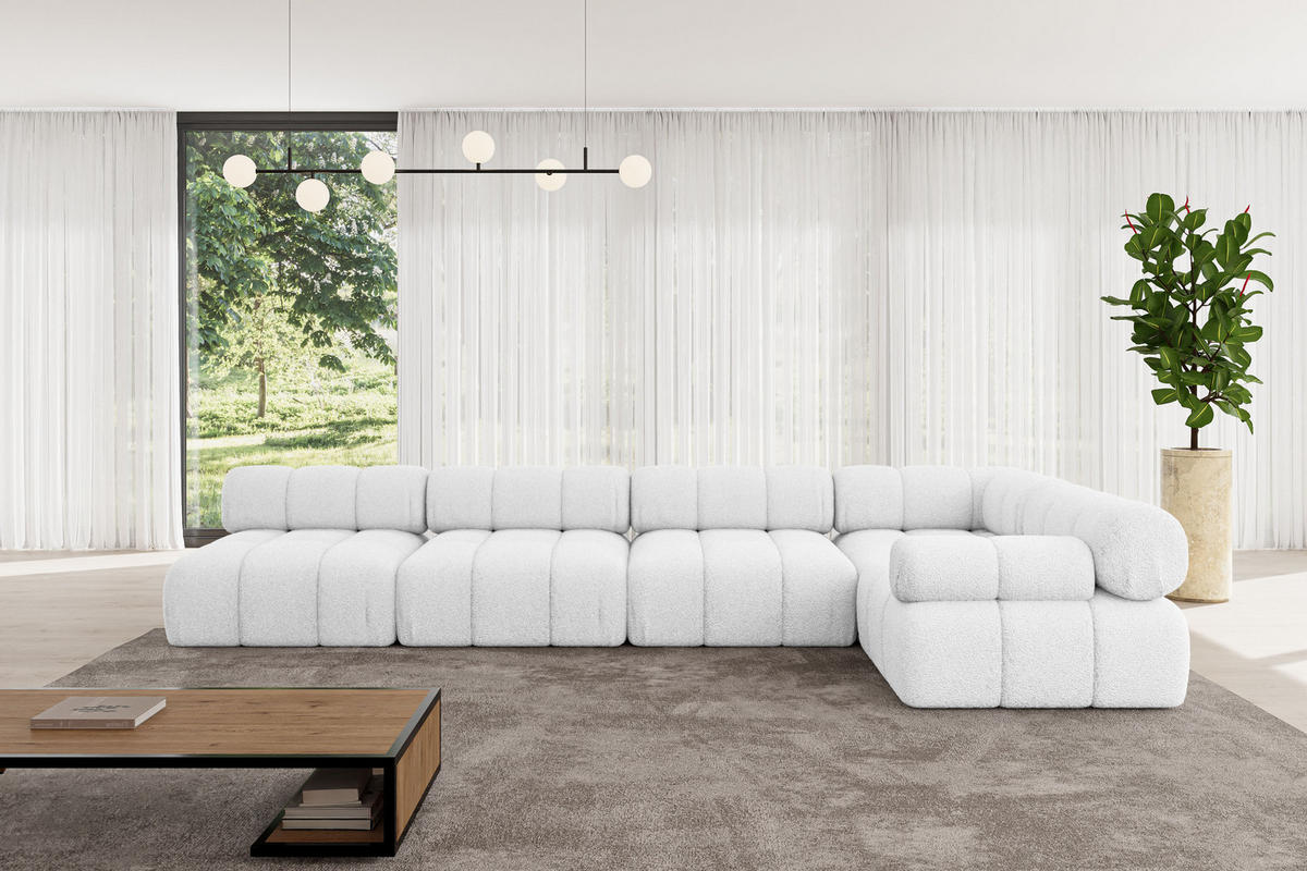 ECKSOFA modulares Sofa Mende-L3 - 380x190x70 cm Weiß Bouclé - Weiß, Holzwerkstoff/Textil (380/190cm) - ALTDECOR
