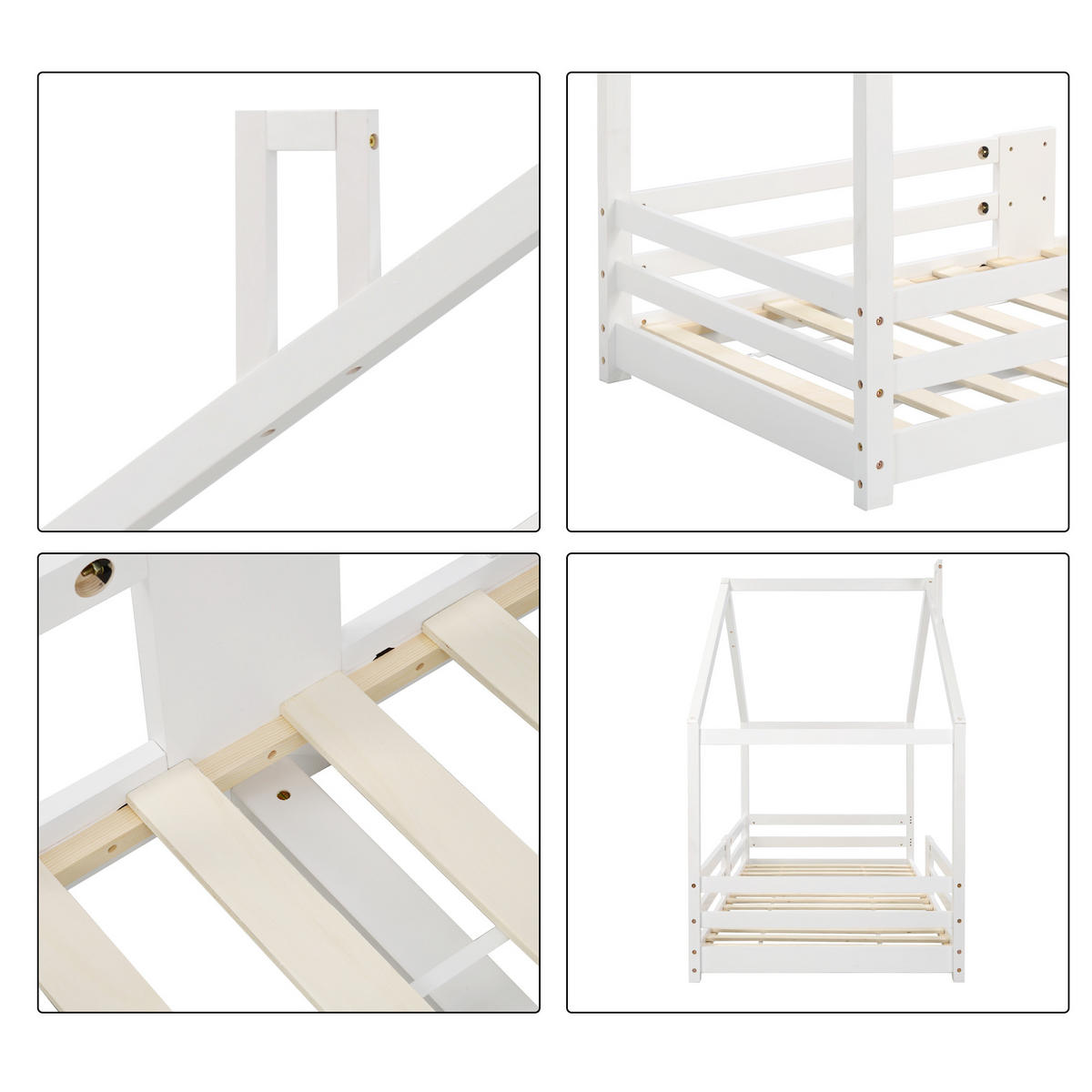 HAUSBETT 90/200 cm Weiß mit Rausfallschutz aus Kiefernholz - Weiß, Holz (90/200cm) - OKWISH