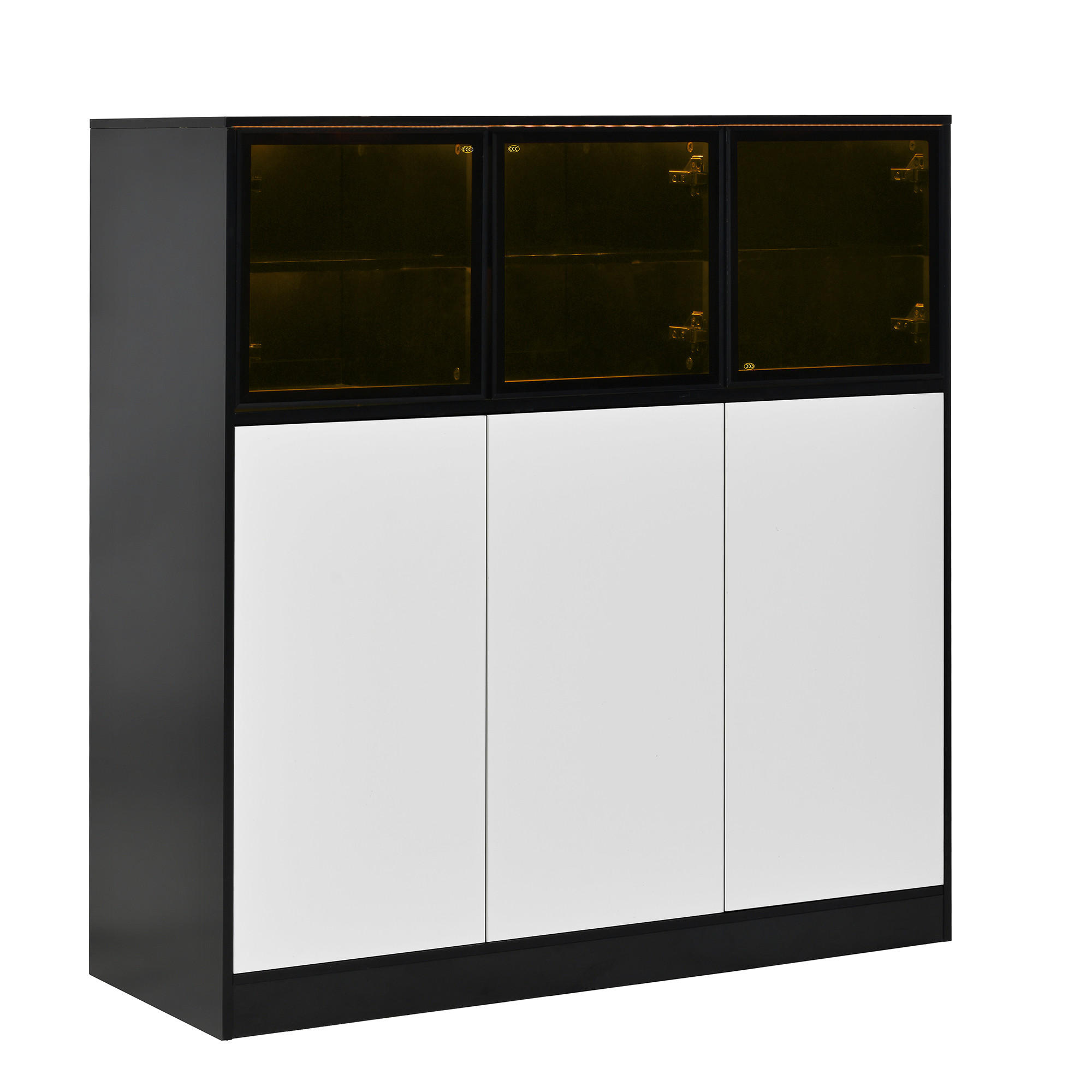 HIGHBOARD DE-37963 mit LED-Beleuchtung und 6 Türen Weiß/Schwarz - Schwarz/Weiß, Holzwerkstoff (100/105/40cm) - ComfortXL