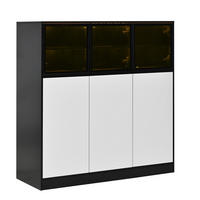 HIGHBOARD DE-37963 mit LED-Beleuchtung und 6 Türen Weiß/Schwarz - Schwarz/Weiß, Holzwerkstoff (100/105/40cm) - ComfortXL