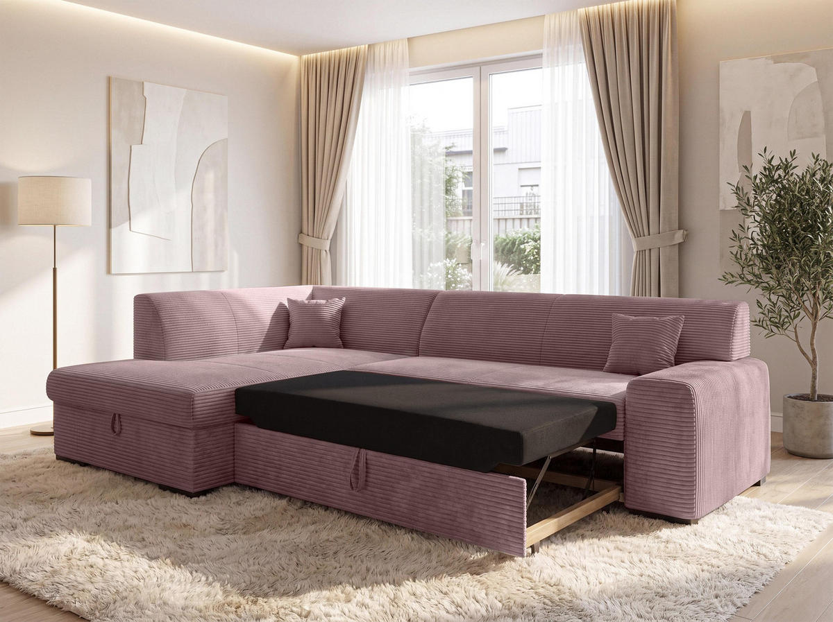 ECKSOFA L Form Minosa Rosa 260/175/71 cm Links mit Schlaffunktion - Pink/Schwarz, Kunststoff/Textil (260/175cm) - AX Living