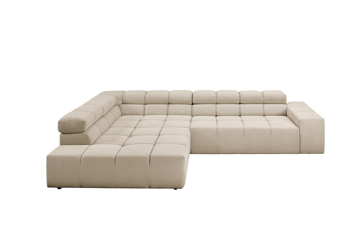 ECKSOFA MIT MOTORISCHEM SITZVORZUG NEVADA Beige Cord - Beige/Schwarz, Kunststoff/Textil (319/215cm) - KAWOLA