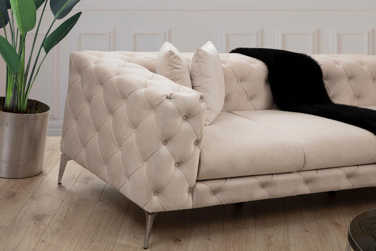 ECKSOFA mit großzügiger XXL Sitzfläche für die ganze Familie - Chromfarben/Beige, Holz/Textil (310/270cm) - myHomelando