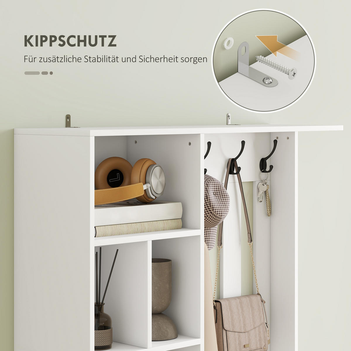 GARDEROBENSCHRANK mit Sitzbank Schuhschrank 4 Haken Weiß - Weiß/Grau, Holzwerkstoff (30/180/100cm) - HOMCOM