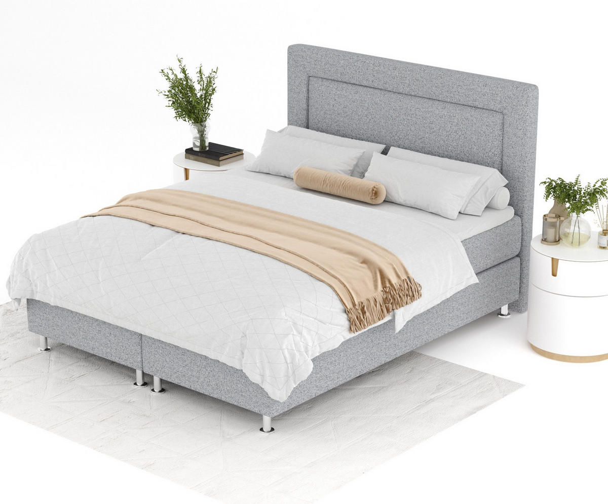 BOXSPRINGBETT Laguno Grau 140/200 cm mit Latex-Topper - Silberfarben/Grau, Holz/Holzwerkstoff (140/200cm) - Maison de Reve