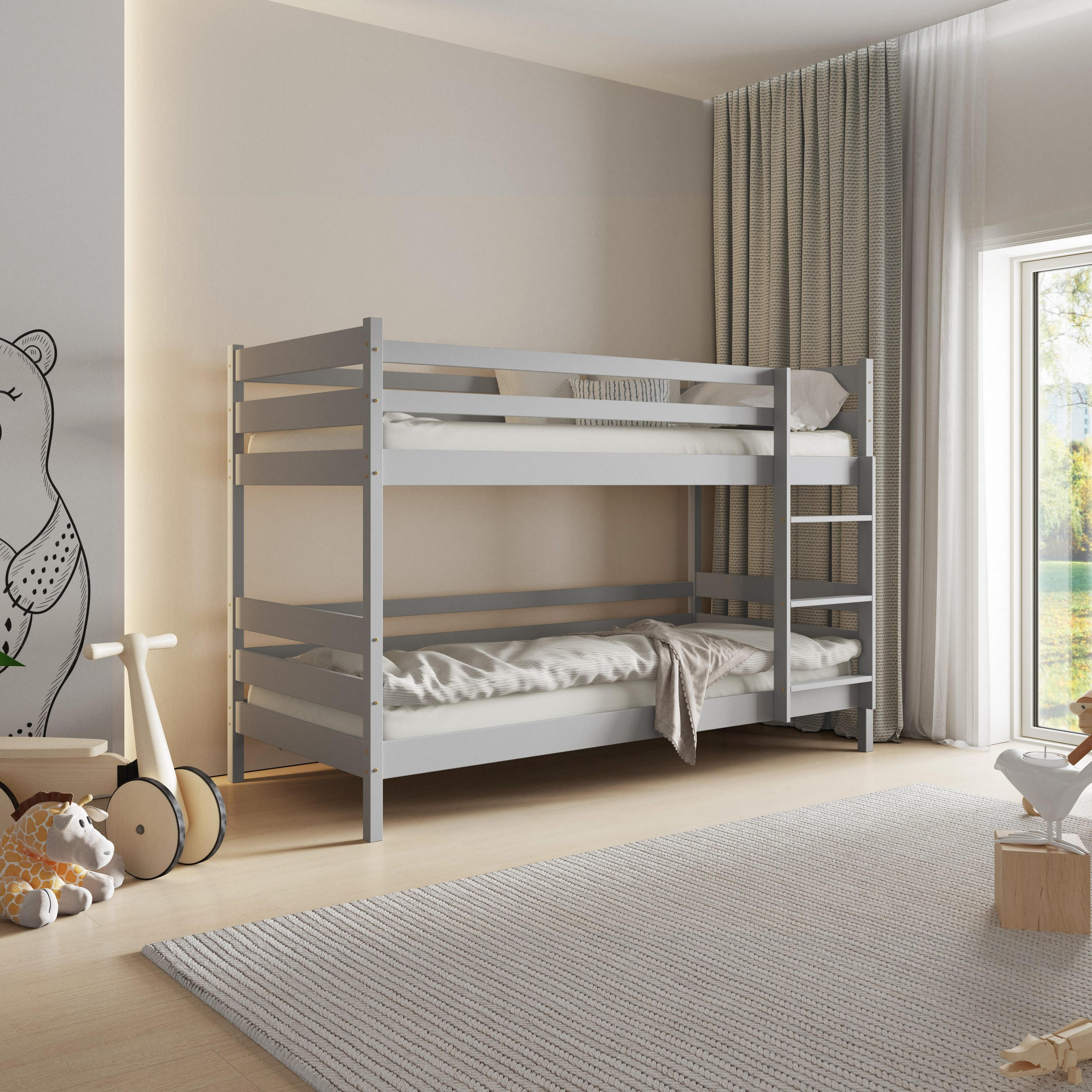 ETAGENBETT SIMBA 80x190 cm Hellgrau - Hellgrau, Holz (80/190cm) - MASSENO