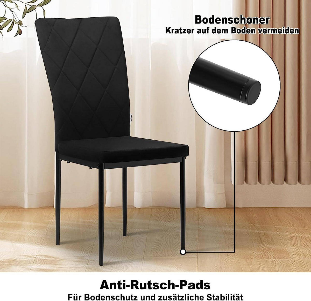 ESSZIMMERSTUHL 4er Set, Samtbezug, Schwarz - Schwarz, Leder/Kunststoff (42/94.5/59cm) - Woltu
