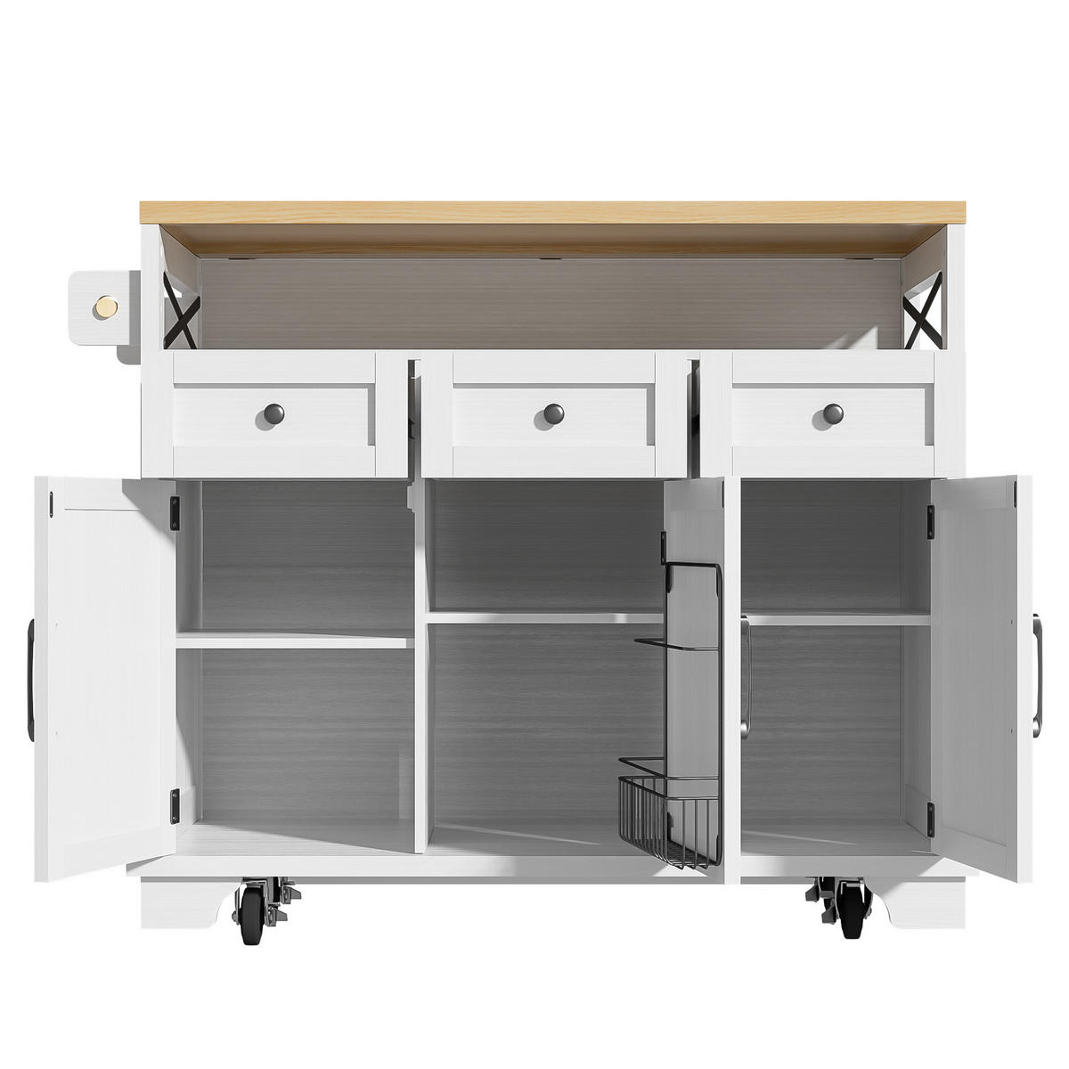 KÜCHENINSEL 118x43x98cm Weiß MDF/Metall mit 3 Schubladen & Rollen - Weiß, Holzwerkstoff (118/98/43cm) - Modfu