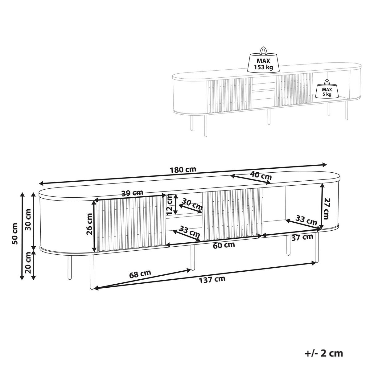 TV-MÖBEL Braun/Schwarz Taroon - Schwarz/Braun, Holzwerkstoff (180/50/40cm) - Beliani