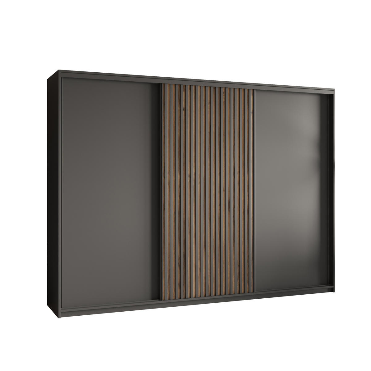 SCHWEBETÜRENSCHRANK VONTE 270/205/60 cm 3-türig mit Lamellen Schwarz - Eiche Wotan/Schwarz, Holzwerkstoff (270/205/60cm) - MASSENO