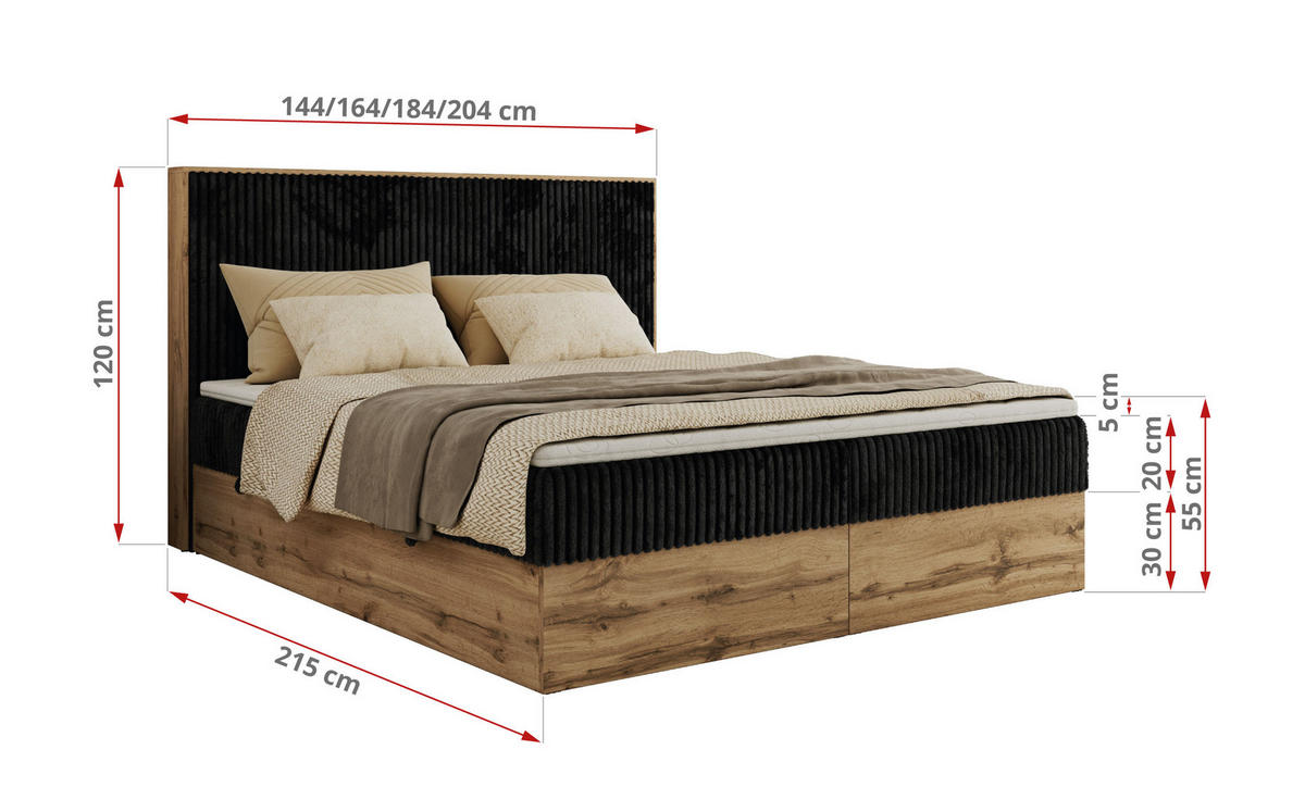 BOXBETT WOOD CLASSIC 200/200 - Schwarz Cord - H4 - Schwarz, Textil (200/200cm) - MKS